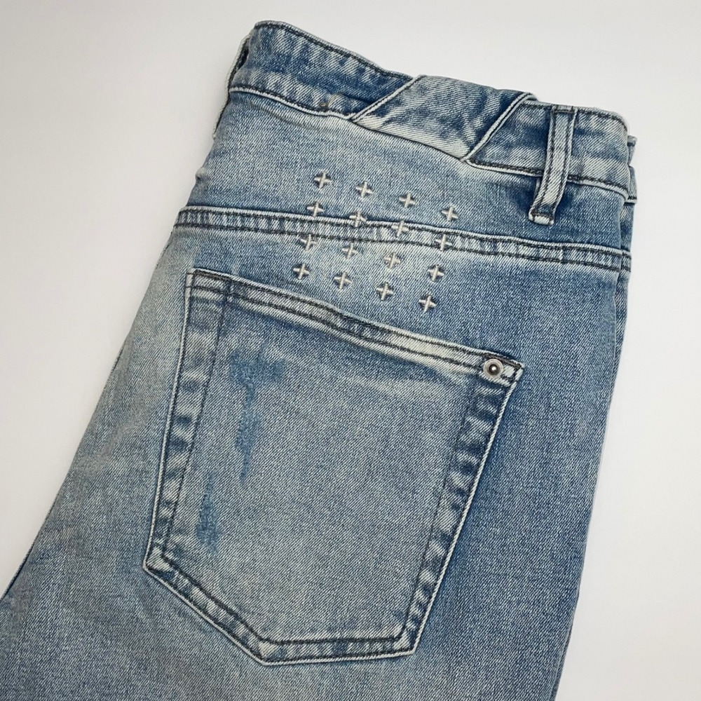 Ksubi x Hidji Chitch Outside World Jeans 34x32 Distressed Graphic Slim Leg Blue